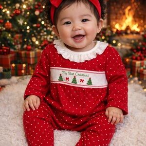 New w tag!Little Me Red 'My First Christmas' Polka Dot Baby Matching Set